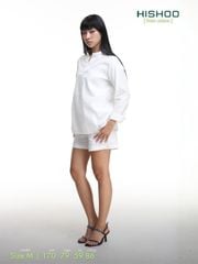 Áo Sơ Mi Nữ Tay Dài Relax Form Rộng, Cổ Polo Tàu Vuông, Xẻ V Linen Solene Vải Mềm Mát HISHOO A3G002