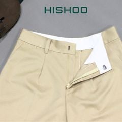 Quần kaki nữ lưng cao xếp li Hishoo short suông basic mặc đi chơi, đi làm HISHOO Q2G001