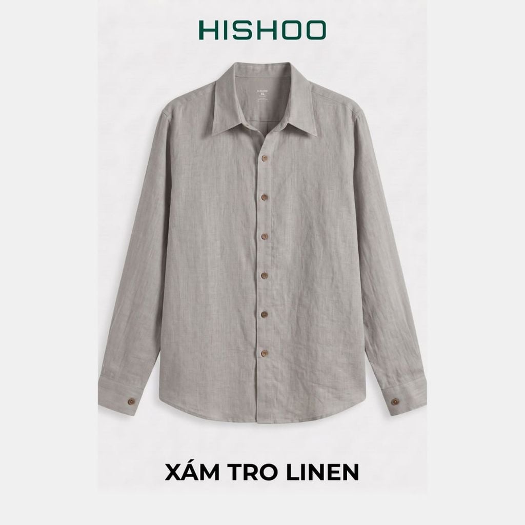 Áo Sơ Mi Nút Gỗ Tay Dài Nữ Relax Form Rộng, Cổ Thường, Lai Ngang Linen Solene Vải Mềm Mát HISHOO A2G003