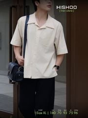 Áo Sơ Mi Nam Kem Relax Form Rộng, Cổ Bác Sĩ, Lai Ngang Linen Solene Vải Mềm Mát HISHOO A1T004