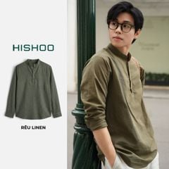 Áo Sơ Mi Nam Tay Dài Relax Form Rộng, Cổ Polo Tàu Vuông, Xẻ V Linen Solene Vải Mềm Mát HISHOO A3T002