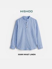 Áo Sơ Mi Nữ Nút Gỗ Tay Dài Relax Form Rộng, Cổ Polo Tàu Vuông, Xẻ V Linen Solene Vải Mềm Mát HISHOO A3G002