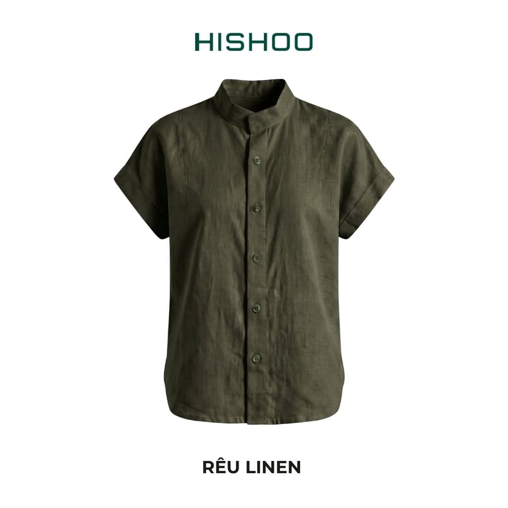 Áo Sơ Mi Nữ Tay Ngắn Relax Form Rộng, Cổ Tàu Vuông, Linen Solene Vải Mềm Mát HISHOO A4G002