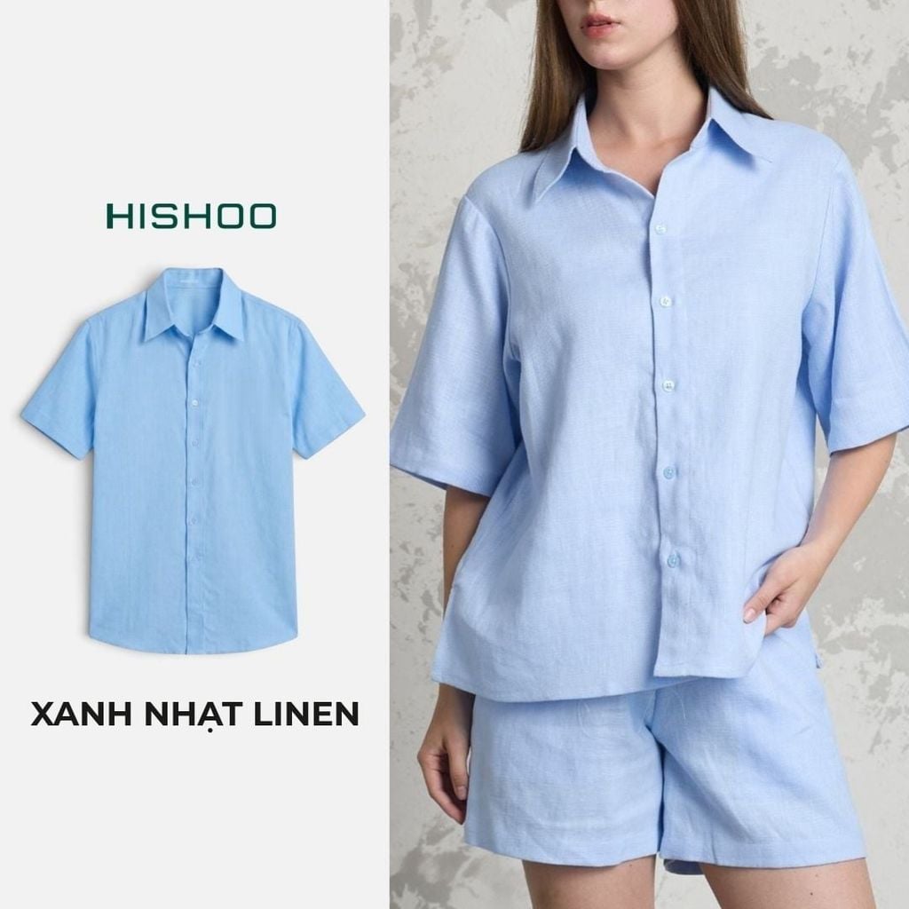 Áo Sơ Mi Nữ Relax Form Rộng, Cổ Thường, Lai Ngang Linen Solene Vải Mềm Mát HISHOO A1G003