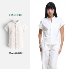 Áo Sơ Mi Nữ Tay Ngắn Relax Form Rộng, Cổ Tàu Vuông, Linen Solene Vải Mềm Mát HISHOO A4G002