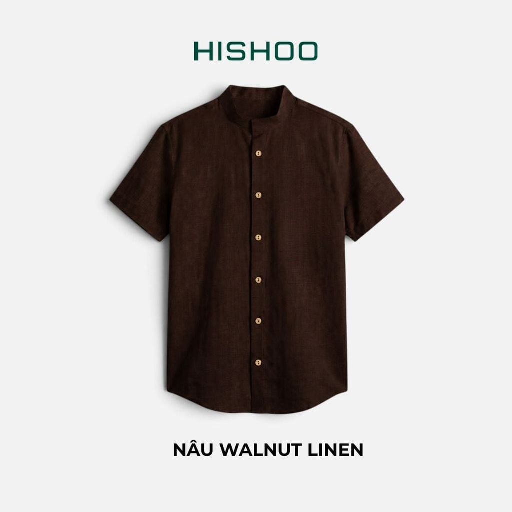 Áo Sơ Mi Nữ Nút Gỗ Relax Form Rộng, Cổ Tàu Vuông, Lai Ngang Linen Solene Vải Mềm Mát HISHOO A1G002