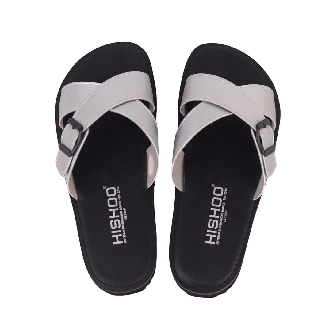 Dép lê bệt Daily Trek Sandal (Sandal đi bộ đường dài) Nam quai ngang chéo có khóa Bạc lót da premium Felix HISHOO P096