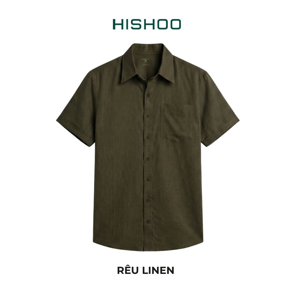 Áo Sơ Mi Nam Relax Form Rộng, Cổ Thường, Lai Ngang Linen Solene Vải Mềm Mát HISHOO A1T003