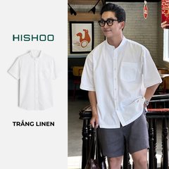 Áo Sơ Mi Nam Relax Form Rộng, Cổ Tàu Vuông, Lai Ngang Linen Solene Vải Mềm Mát HISHOO A1T002