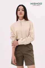 Áo Sơ Mi Tay Dài Nữ Relax Form Rộng, Cổ Tàu Vuông, Lai Ngang Linen Solene Vải Mềm Mát HISHOO A2G002