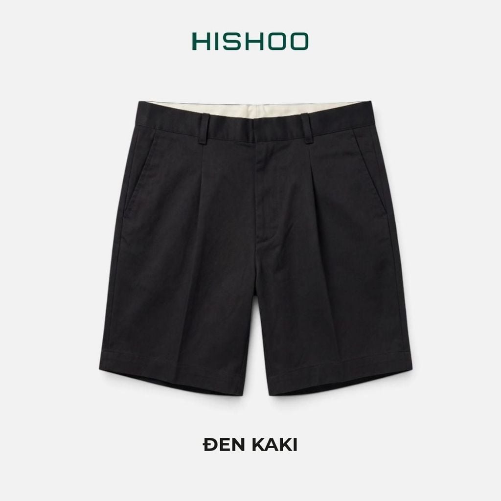 Quần kaki nữ lưng cao xếp li Hishoo short suông basic mặc đi chơi, đi làm HISHOO Q2G001