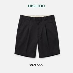 Quần kaki nữ lưng cao xếp li Hishoo short suông basic mặc đi chơi, đi làm HISHOO Q2G001