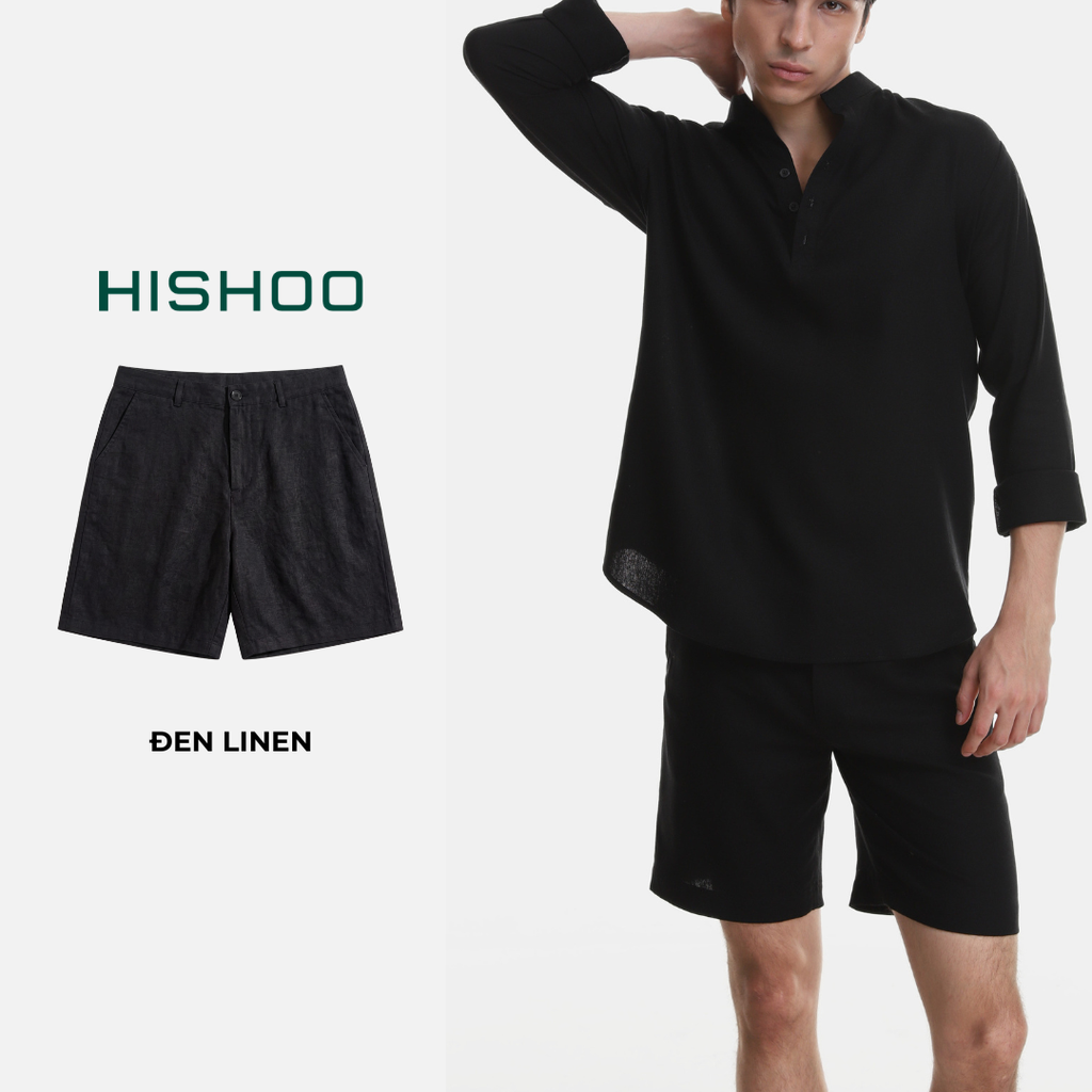 Quần short nam Linen Solene HISHOO Thoáng mát giữ form mặc đi chơi đi làm Q1T001