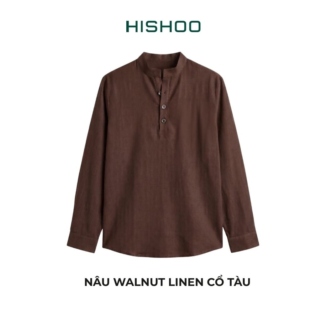 Áo Sơ Mi Nữ Tay Dài Relax Form Rộng, Cổ Polo Tàu Vuông, Xẻ V Linen Solene Vải Mềm Mát HISHOO A3G002