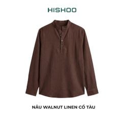 Áo Sơ Mi Nữ Tay Dài Relax Form Rộng, Cổ Polo Tàu Vuông, Xẻ V Linen Solene Vải Mềm Mát HISHOO A3G002
