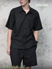 Áo Sơ Mi Nam Đen Relax Form Rộng, Cổ Thường, Lai Ngang Linen Solene Vải Mềm Mát HISHOO A1T003