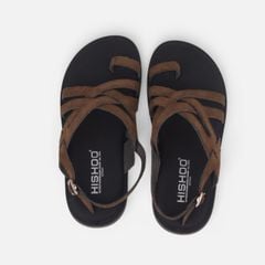 Dép Sandal lê bệt Nam quai ngang chéo xỏ ngón da lộn premium Manto 6 HISHOO K010