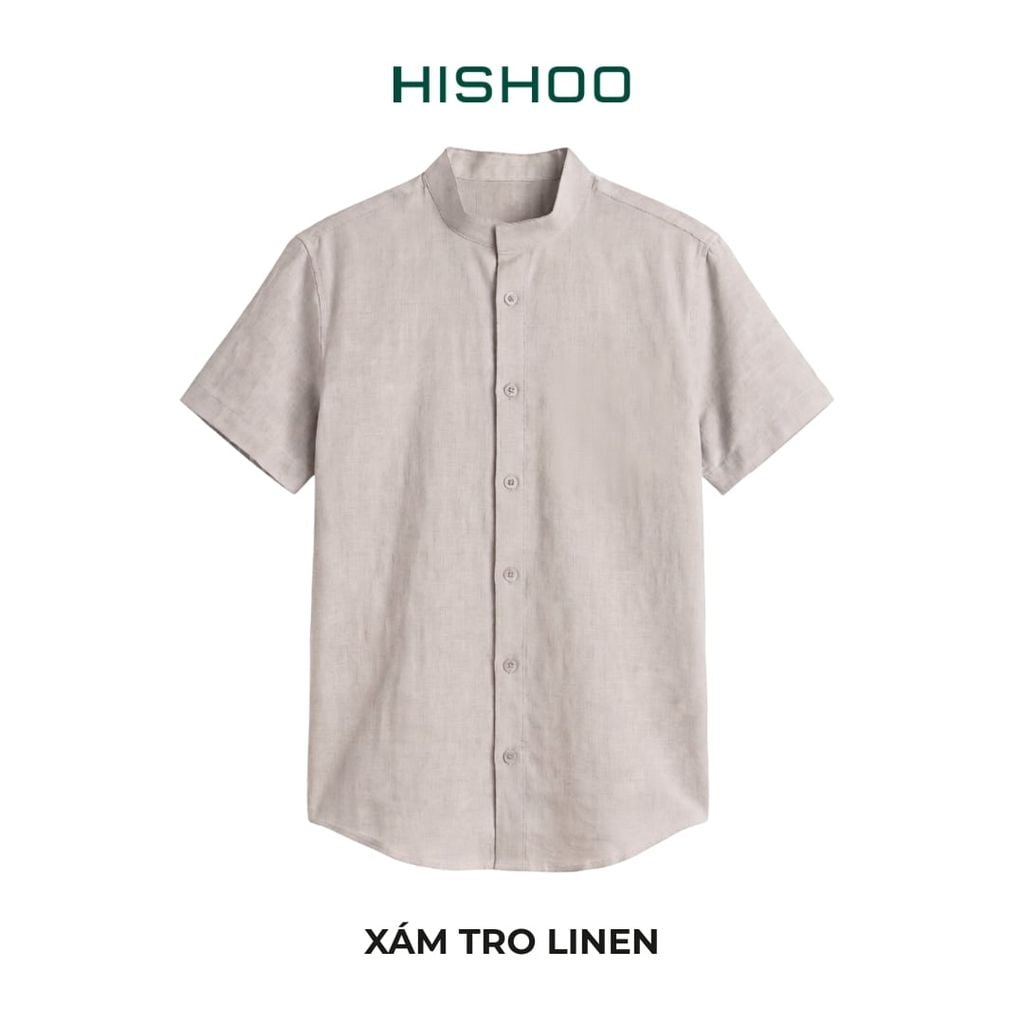 Áo Sơ Mi Nữ Relax Form Rộng, Cổ Tàu Vuông, Lai Ngang Linen Solene Vải Mềm Mát HISHOO A1G002