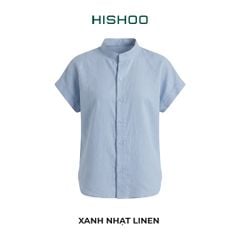 Áo Sơ Mi Nữ Tay Ngắn Relax Form Rộng, Cổ Tàu Vuông, Linen Solene Vải Mềm Mát HISHOO A4G002