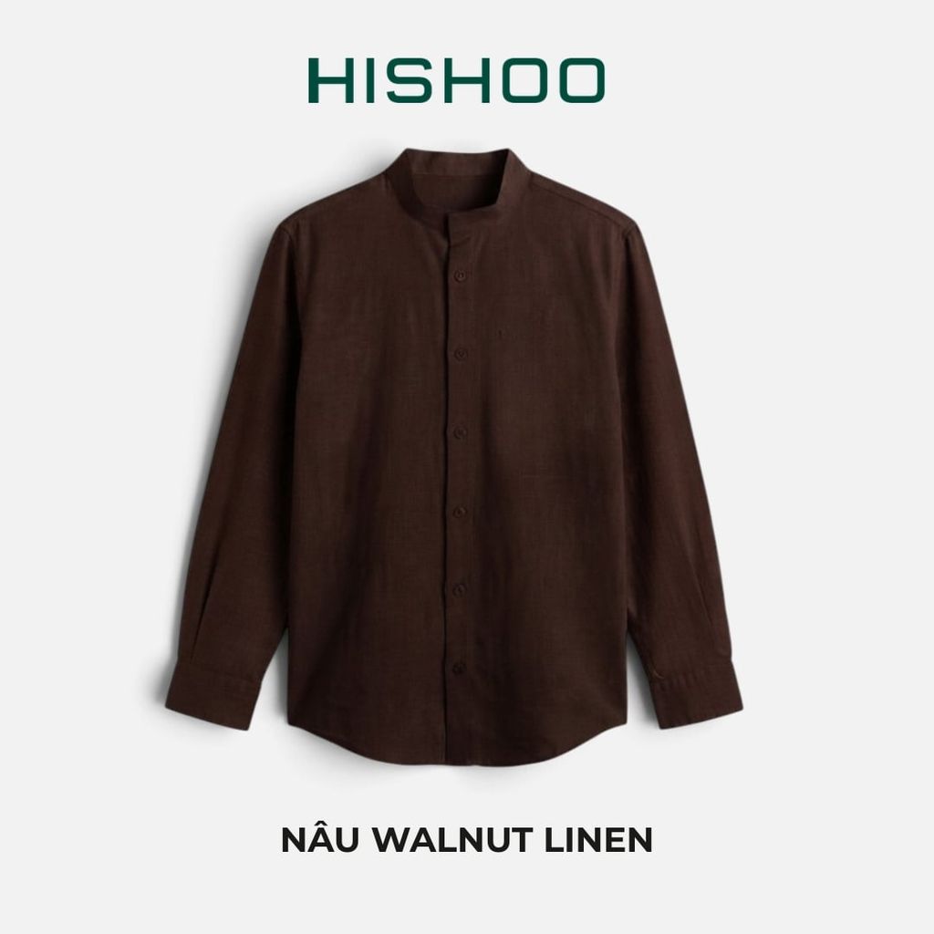 Áo Sơ Mi Tay Dài Nữ Relax Form Rộng, Cổ Tàu Vuông, Lai Ngang Linen Solene Vải Mềm Mát HISHOO A2G002