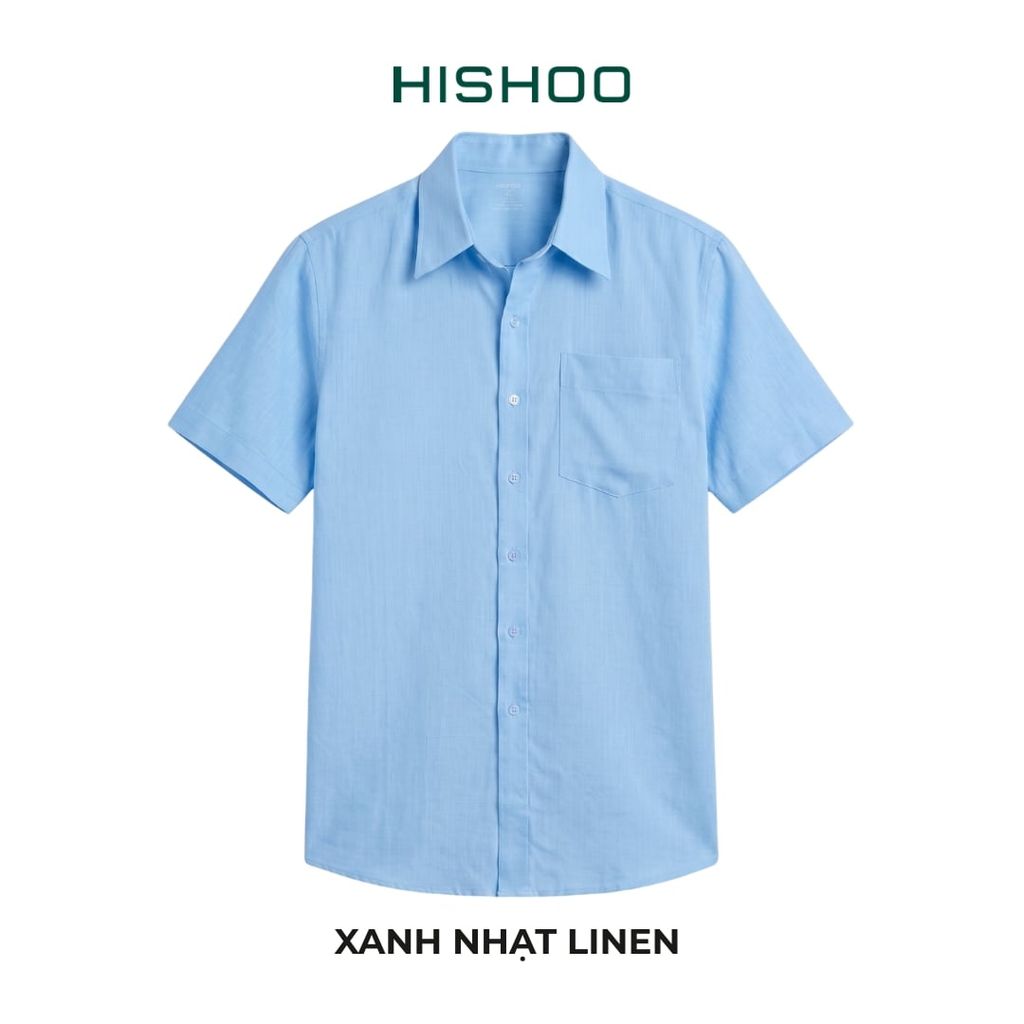 Áo Sơ Mi Nam Relax Form Rộng, Cổ Thường, Lai Ngang Linen Solene Vải Mềm Mát HISHOO A1T003