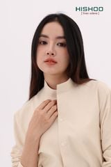 Áo Sơ Mi Tay Dài Nữ Relax Form Rộng, Cổ Tàu Vuông, Lai Ngang Linen Solene Vải Mềm Mát HISHOO A2G002