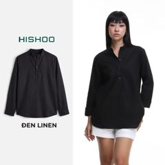 Áo Sơ Mi Nữ Tay Dài Relax Form Rộng, Cổ Polo Tàu Vuông, Xẻ V Linen Solene Vải Mềm Mát HISHOO A3G002