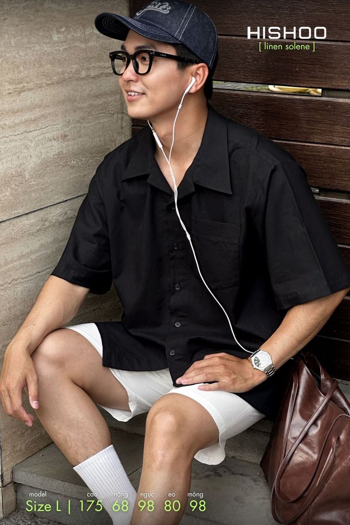 Áo Sơ Mi Nam Relax Form Rộng, Cổ Danton, Lai Ngang Linen Solene Vải Mềm Mát HISHOO A1T004