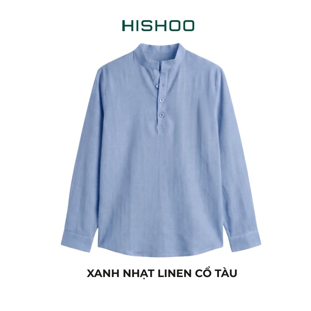 Áo Sơ Mi Nữ Tay Dài Relax Form Rộng, Cổ Polo Tàu Vuông, Xẻ V Linen Solene Vải Mềm Mát HISHOO A3G002