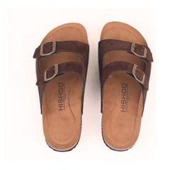 Dép đế trấu birken 2 khoá Nâu Walnut da lộn premium HISHOO H093