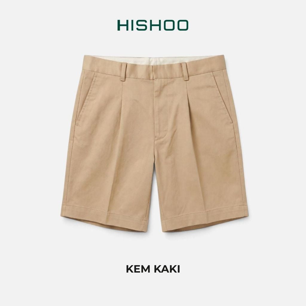 Quần kaki nữ lưng cao xếp li Hishoo short suông basic mặc đi chơi, đi làm HISHOO Q2G001