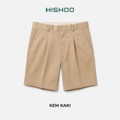 Quần kaki nữ lưng cao xếp li Hishoo short suông basic mặc đi chơi, đi làm HISHOO Q2G001