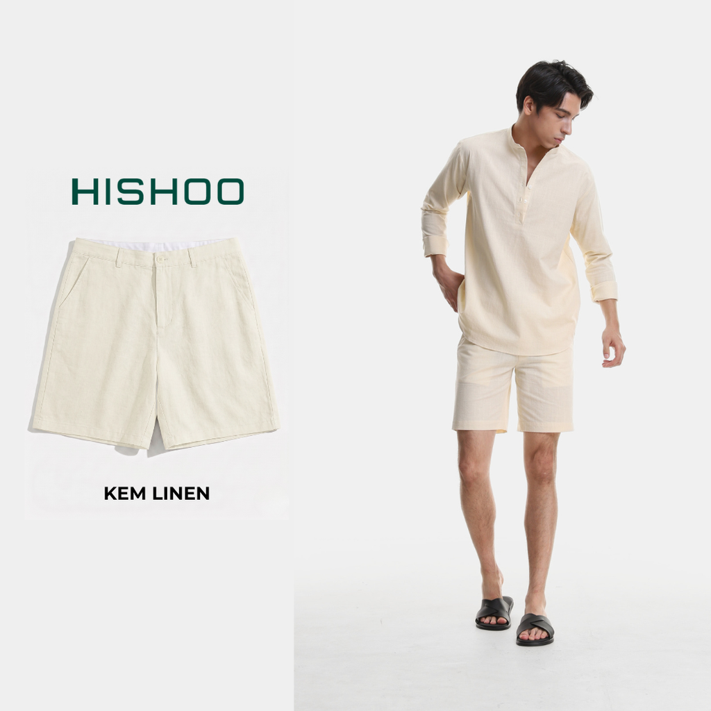 Quần short nam Linen Solene HISHOO Thoáng mát giữ form mặc đi chơi đi làm Q1T001