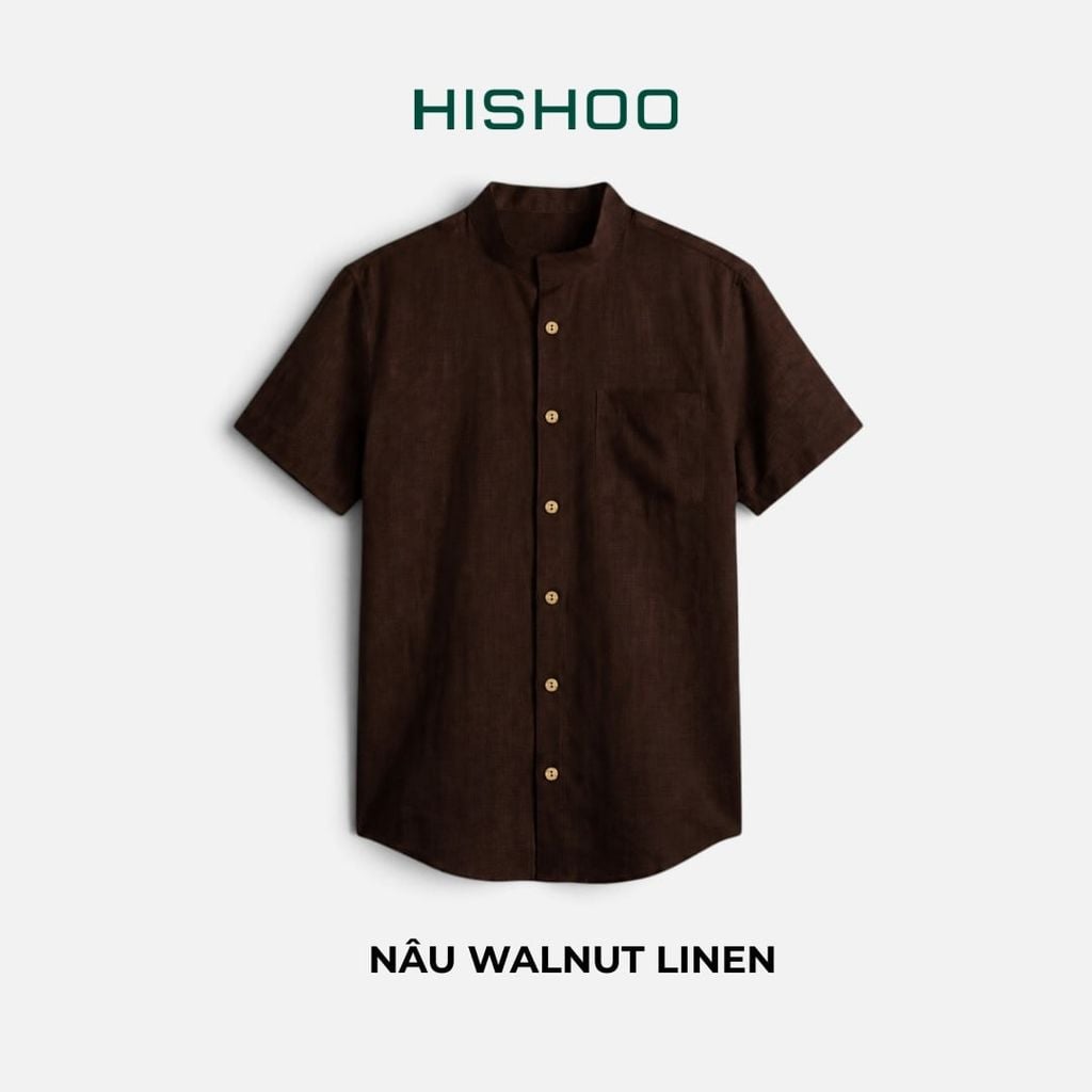Áo Sơ Mi Nam Nút Gỗ Relax Form Rộng, Cổ Tàu Vuông, Lai Ngang Linen Solene Vải Mềm Mát HISHOO A1T002