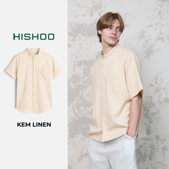 Áo Sơ Mi Nam Relax Form Rộng, Cổ Tàu Vuông, Lai Ngang Linen Solene Vải Mềm Mát HISHOO A1T002