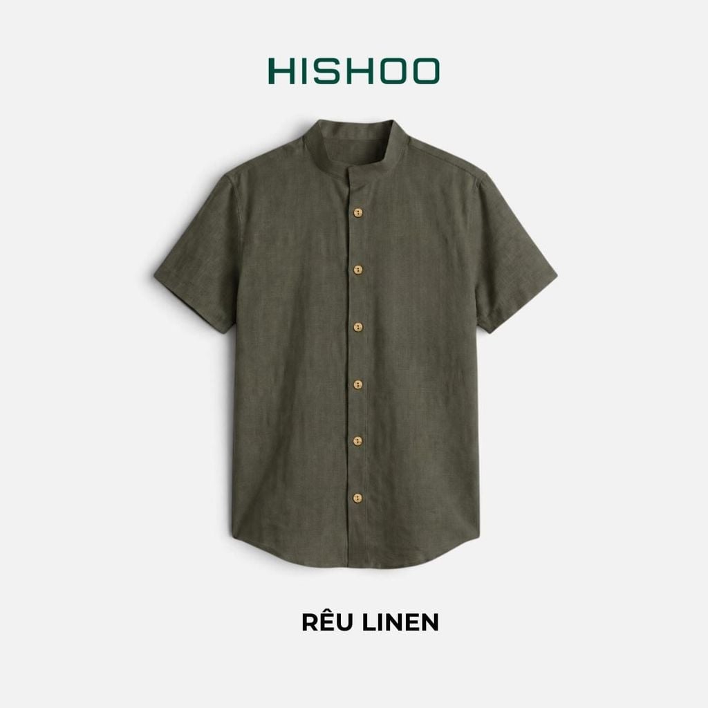 Áo Sơ Mi Nữ Nút Gỗ Relax Form Rộng, Cổ Tàu Vuông, Lai Ngang Linen Solene Vải Mềm Mát HISHOO A1G002