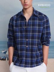 Áo Sơ Mi Caro Nút Gỗ Tay Dài Nam Relax Form Rộng, Cổ Thường, Lai Ngang Linen Solene Vải Mềm Mát HISHOO A2T003