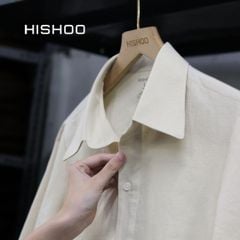 Áo Sơ Mi Kem Nữ Relax Form Rộng, Cổ Danton, Lai Ngang Linen Solene Vải Mềm Mát HISHOO A1G004
