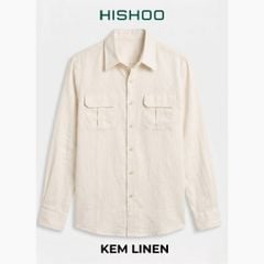 Áo Sơ Mi Nam 2 Túi Tay Dài  Relax Form Rộng, Cổ Thường, Lai Ngang Linen Solene Vải Mềm Mát HISHOO A2T005