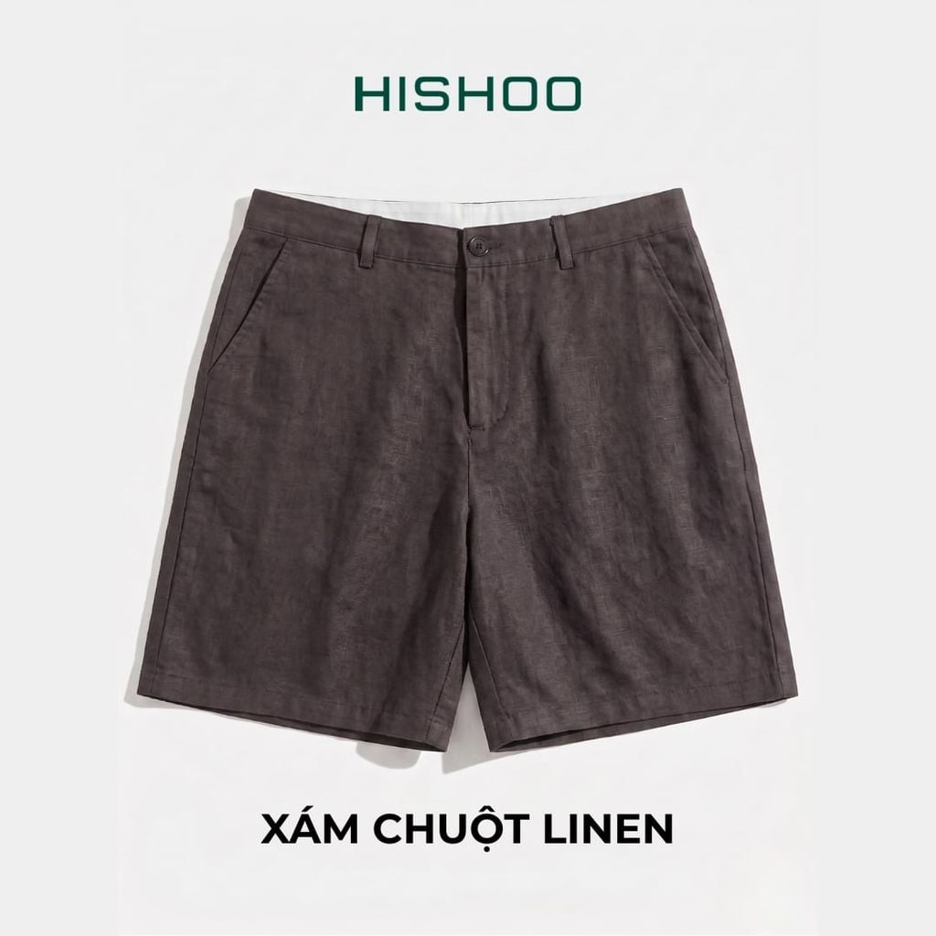 Quần short nam Linen Solene HISHOO Thoáng mát giữ form mặc đi chơi đi làm Q1T001