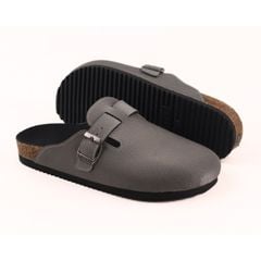 Dép đế trấu sục Boston quai ngang Xám Ghi da saffiano  HISHOO R109