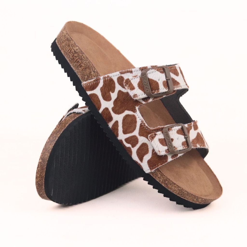 Dép đế trấu 2 khóa quai ngang Bò sữa CowHide HISHOO H093