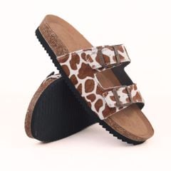 Dép đế trấu 2 khóa quai ngang Bò sữa CowHide HISHOO H093