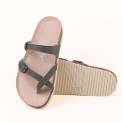 Dép đế trấu birken Xỏ Ngón Xanh Olive Da Trơn Premium HISHOO B098