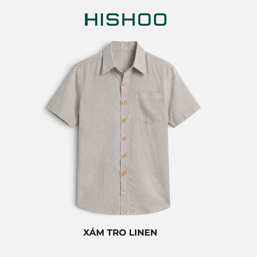 Áo Sơ Mi Nam Nút Gỗ Relax Form Rộng, Cổ Thường, Lai Ngang Linen Solene Vải Mềm Mát HISHOO A1T003