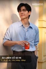 Áo Sơ Mi Nam Xanh Nhạt Tay Dài Relax Form Rộng, Cổ Thường, Lai Ngang Linen Solene Vải Mềm Mát HISHOO A2T003