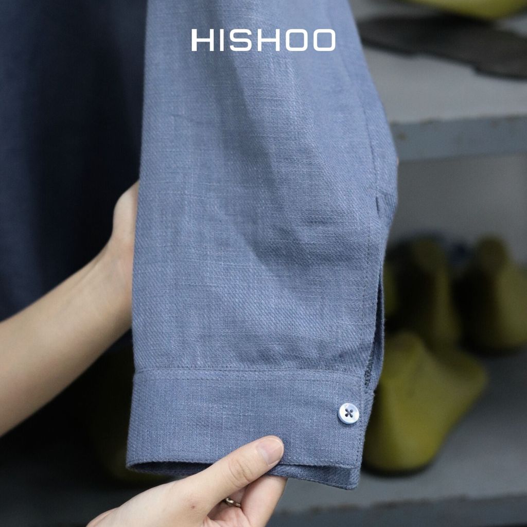 Áo Sơ Mi Nam Tay Dài Relax Form Rộng, Cổ Danton, Lai Ngang Linen Solene Vải Mềm Mát HISHOO A2T004