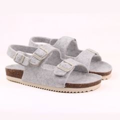 Dép đế trấu sandal birken quai ngang 2 khoá vải dạ Premium HISHOO B102