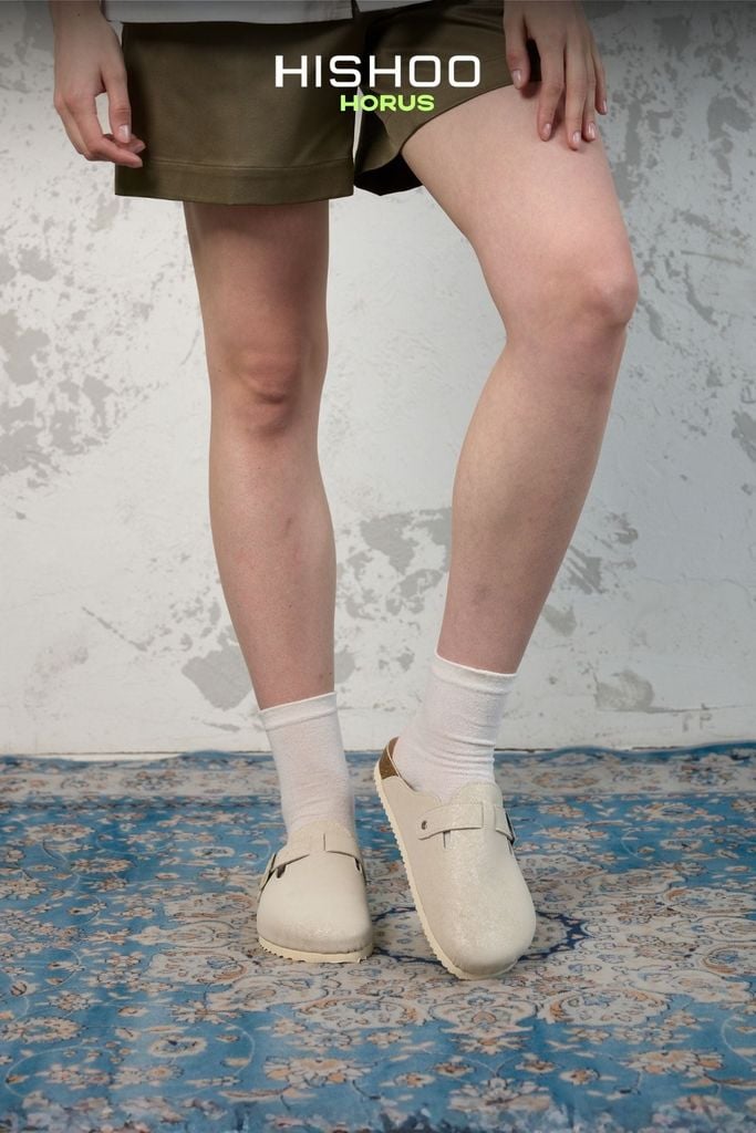 Dép đế trấu sục Boston quai ngang vân Craquelure Premium HISHOO B109