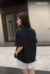 Áo Sơ Mi Nữ Đen Relax Form Rộng, Cổ Danton, Lai Ngang Linen Solene Vải Mềm Mát HISHOO A1G004